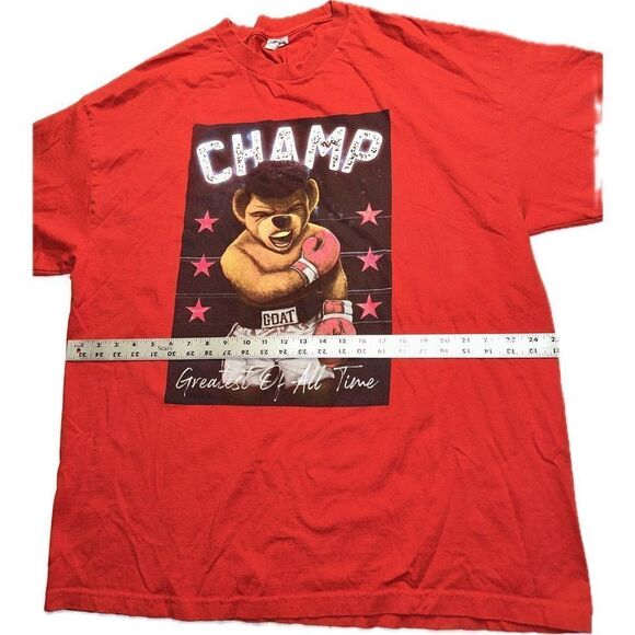 GOAT CHAMP Red‎ T-Shirt Men’s Size 2XL Boxing Teddy Bear Greatest Of All Time - Picture 3 of 4